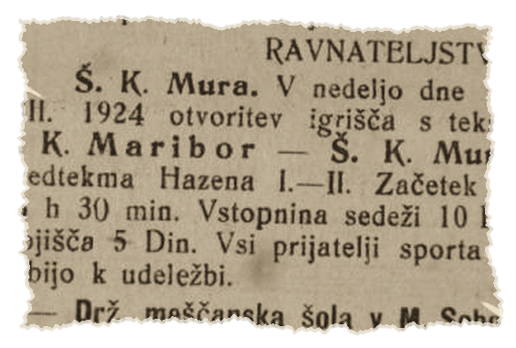 Časopisni izrezek o tekmi Š. K. Mura proti Š. K. Maribor