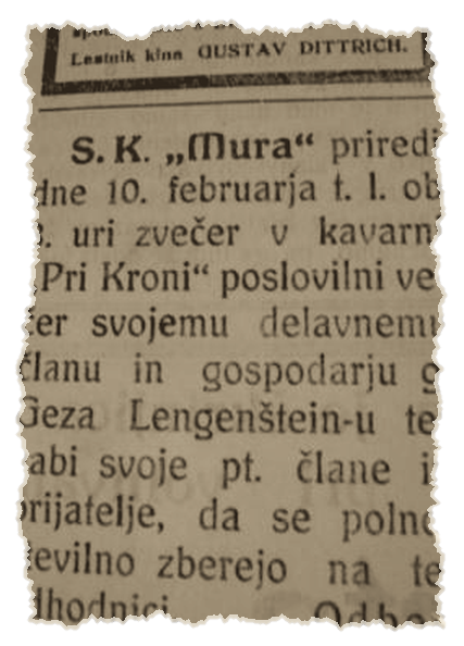 Časopisni izrezek o športnem klubu Mura